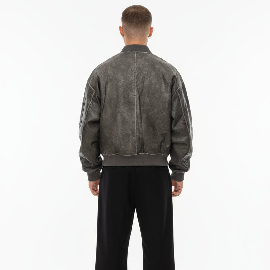 Giubbotto Bomber Uomo in Ecopelle Effetto Vintage