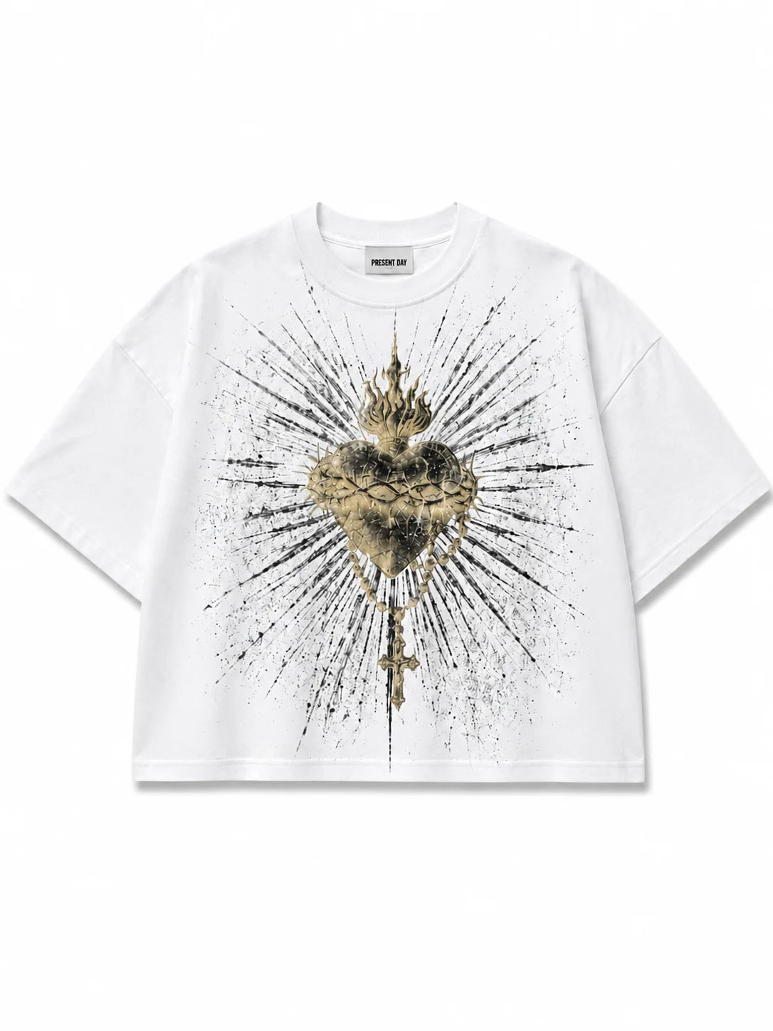 T-shirt Crop Sacred Heart bianca
