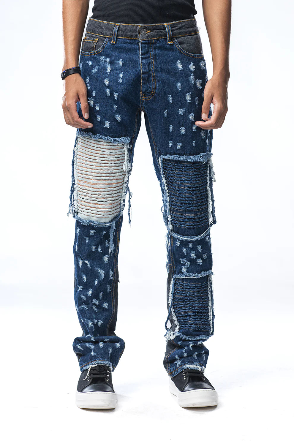 Pantalone di Jeans modello biker con microrotture e strappi cuciti - EFFEMME EXCLUSIVE LAB