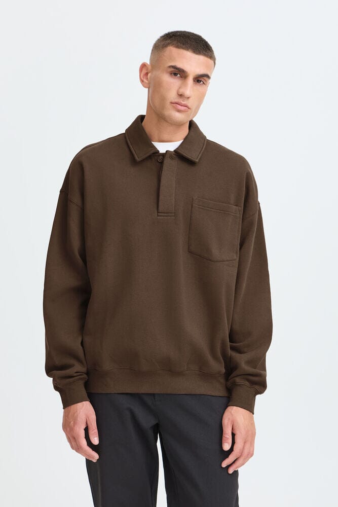 Felpa colletto polo marrone Solid