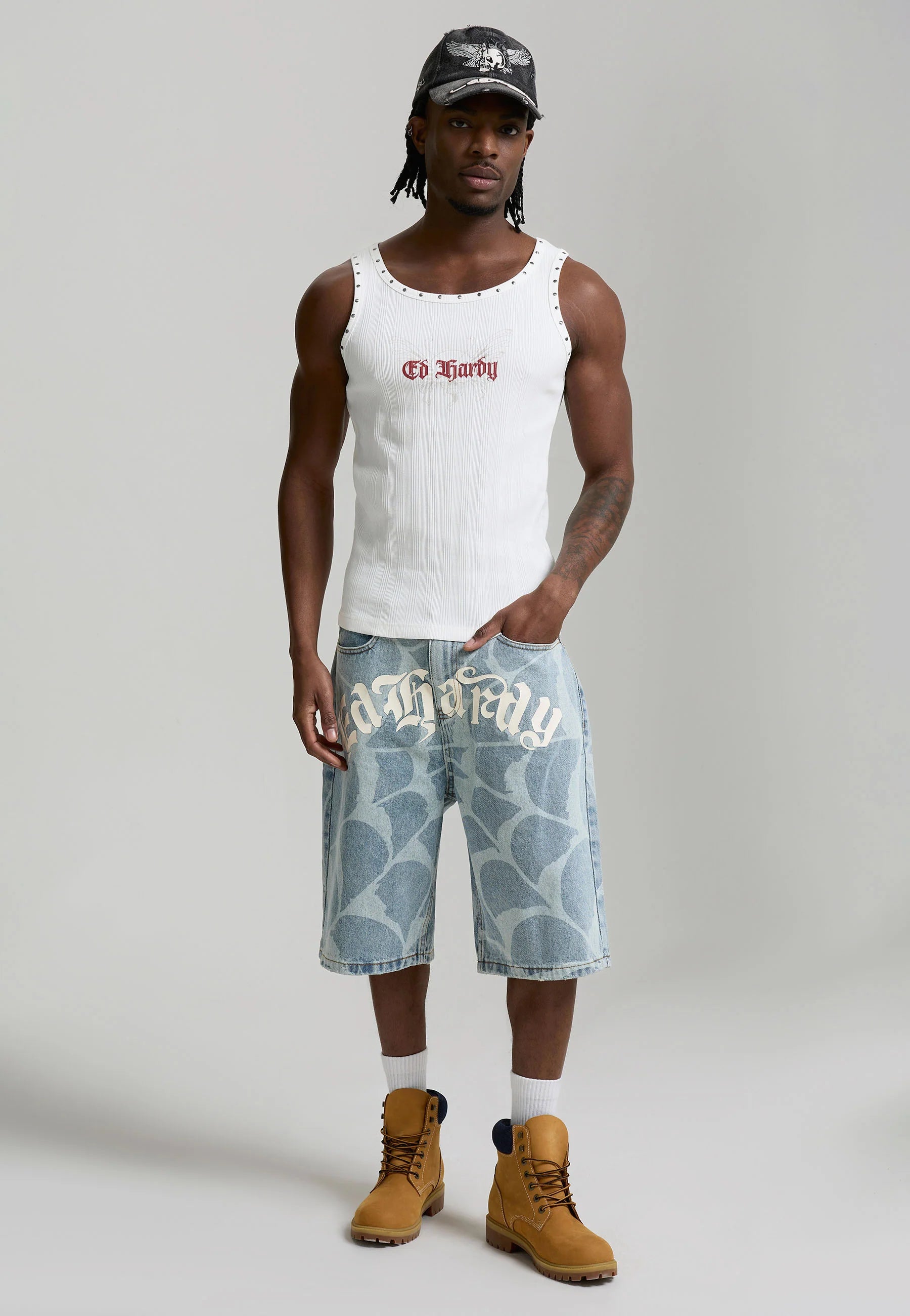 Short Ed Hardy Gothic Cobweb