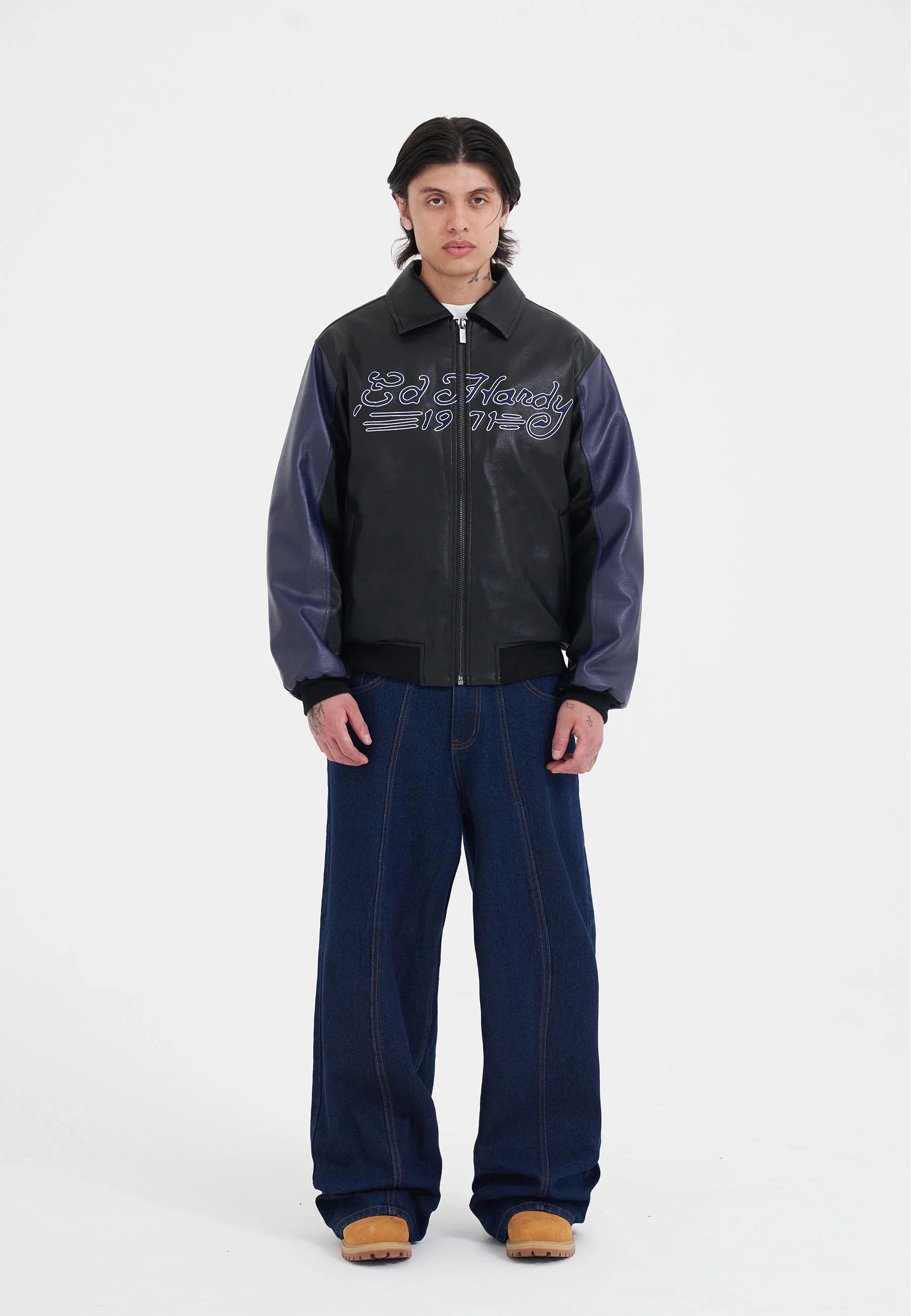 Jacket Ed Hardy in pelle Tiger Embroidery