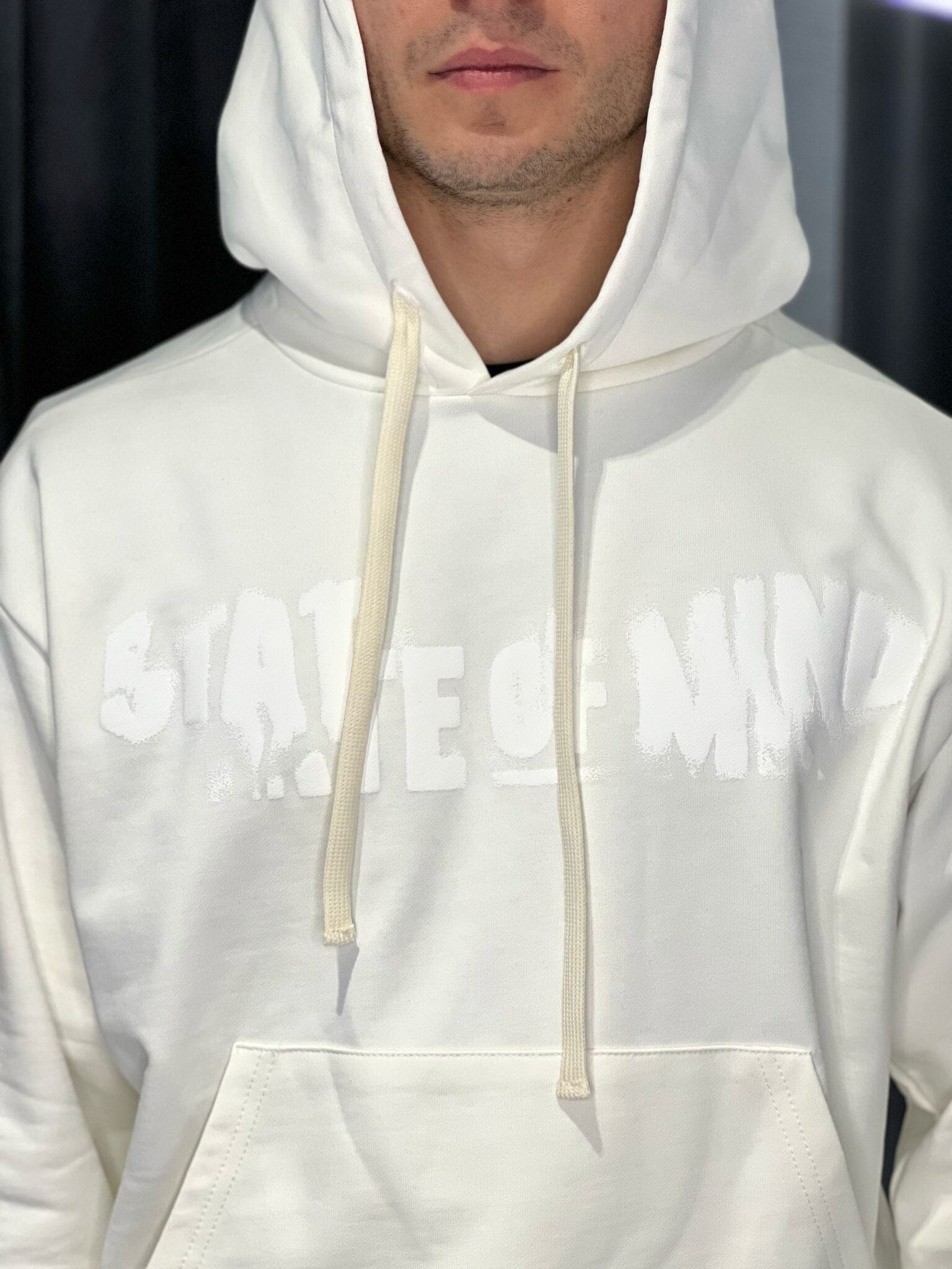 Felpa Cappuccio Mottos 5tate of Mind Total white