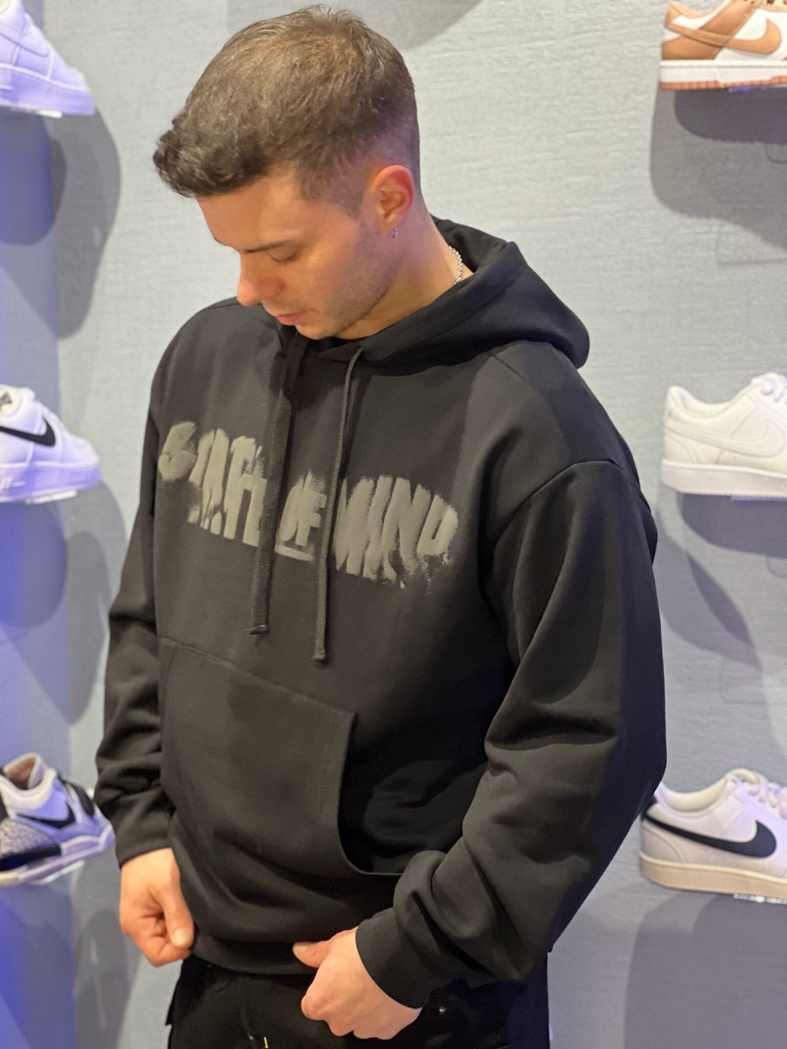 Felpa Cappuccio Mottos 5tate of Mind Total Black