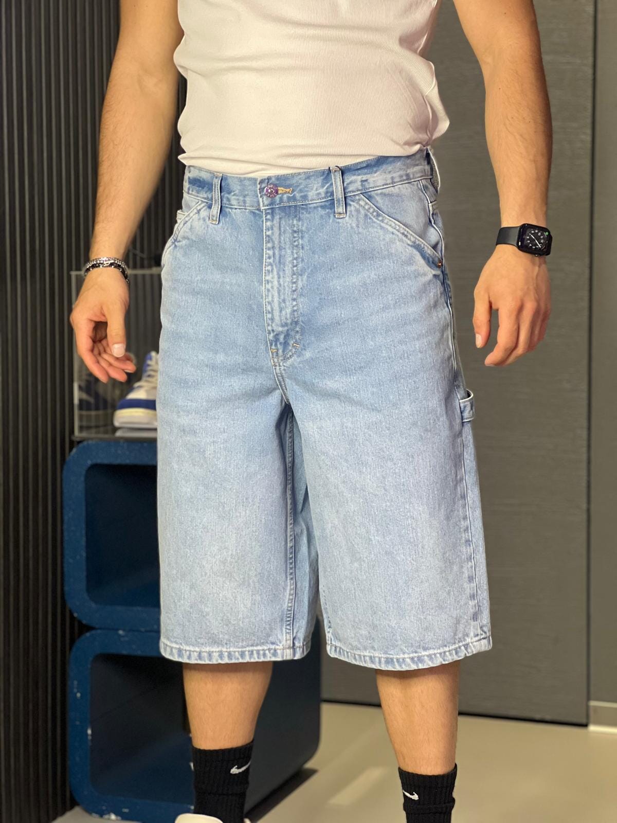 Short carpenter solid denim