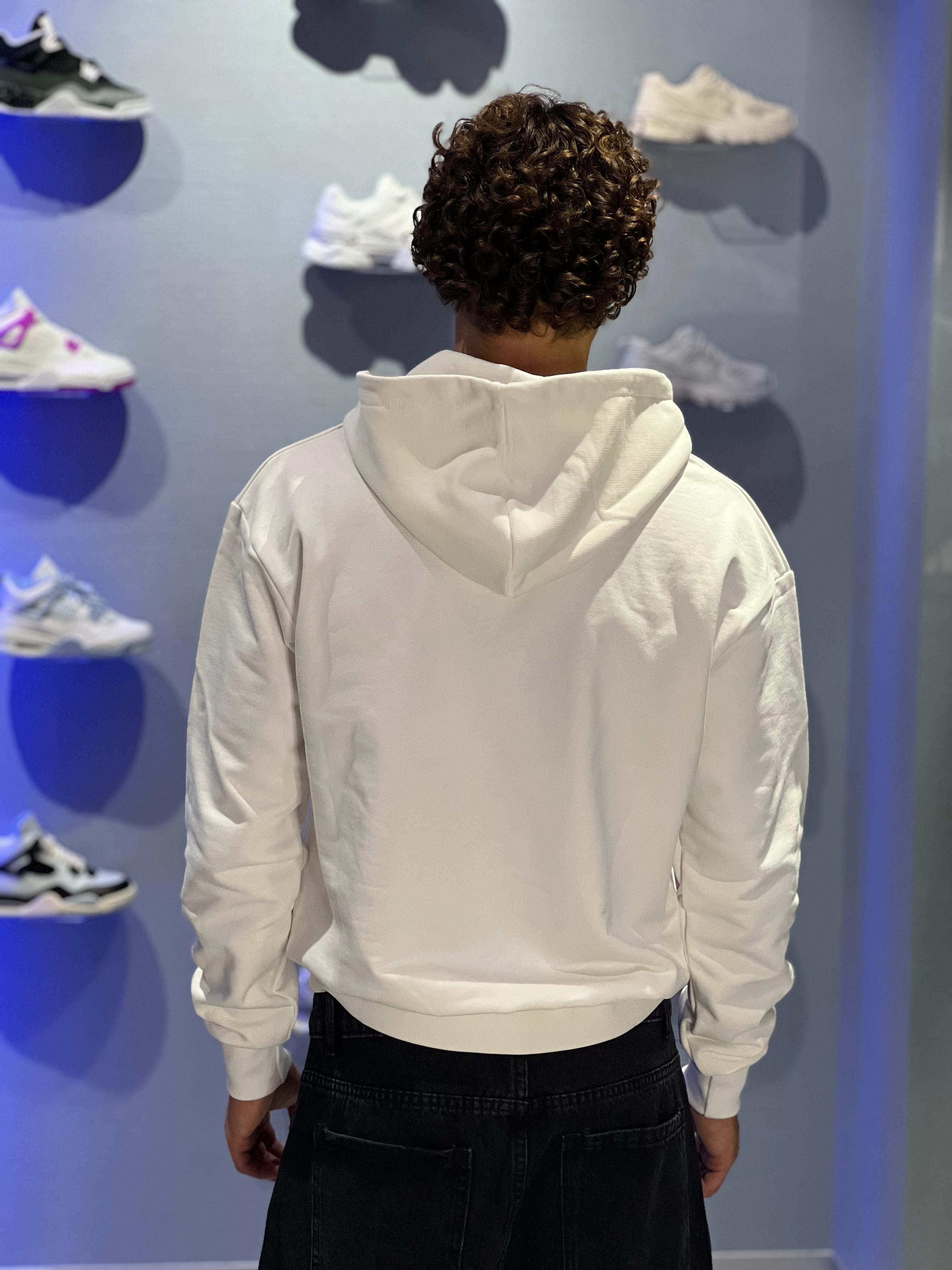 Felpa Capto Boxy white cappuccio 100% Cotone Garzato