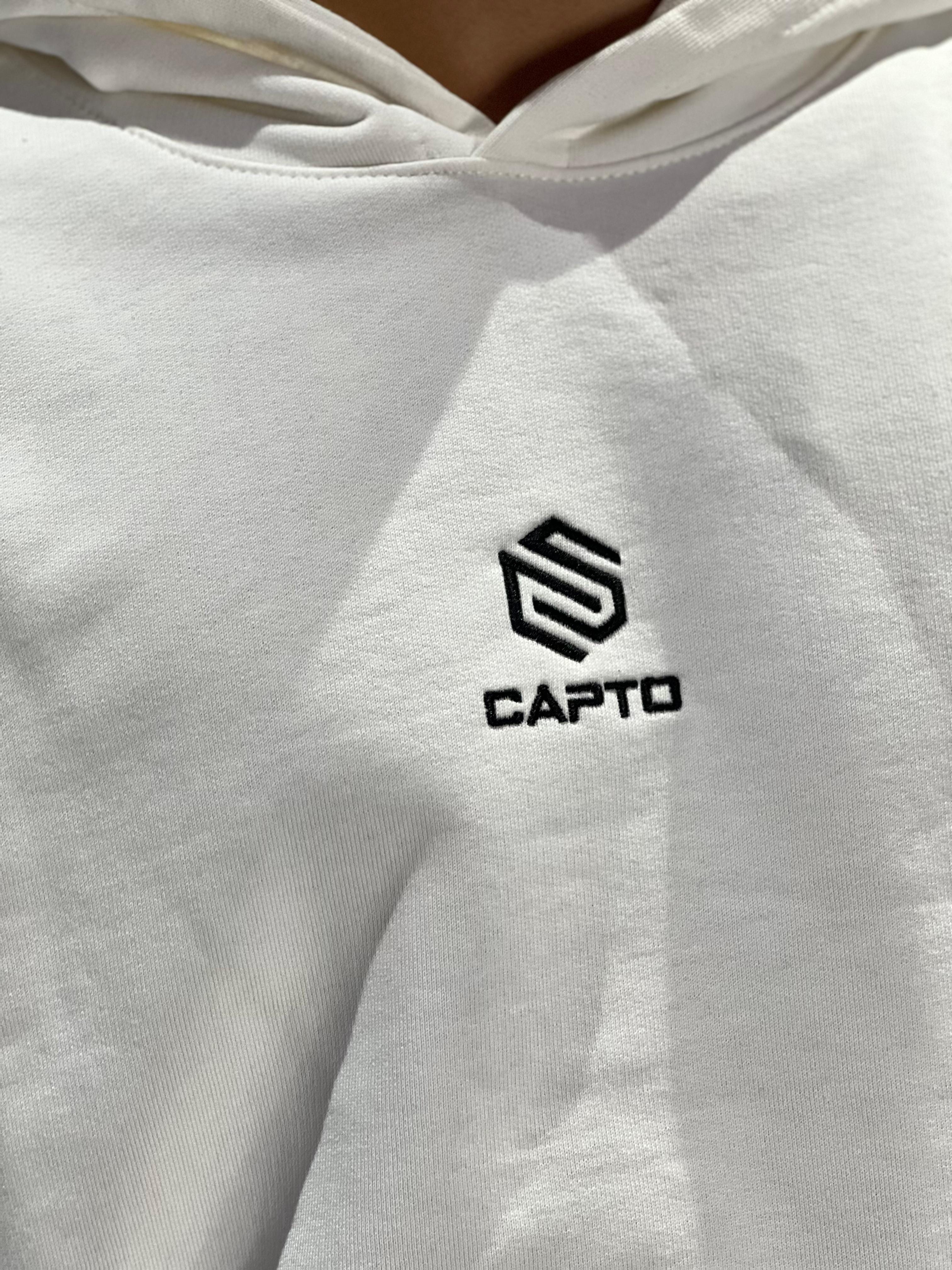 Felpa Capto Boxy white cappuccio 100% Cotone Garzato