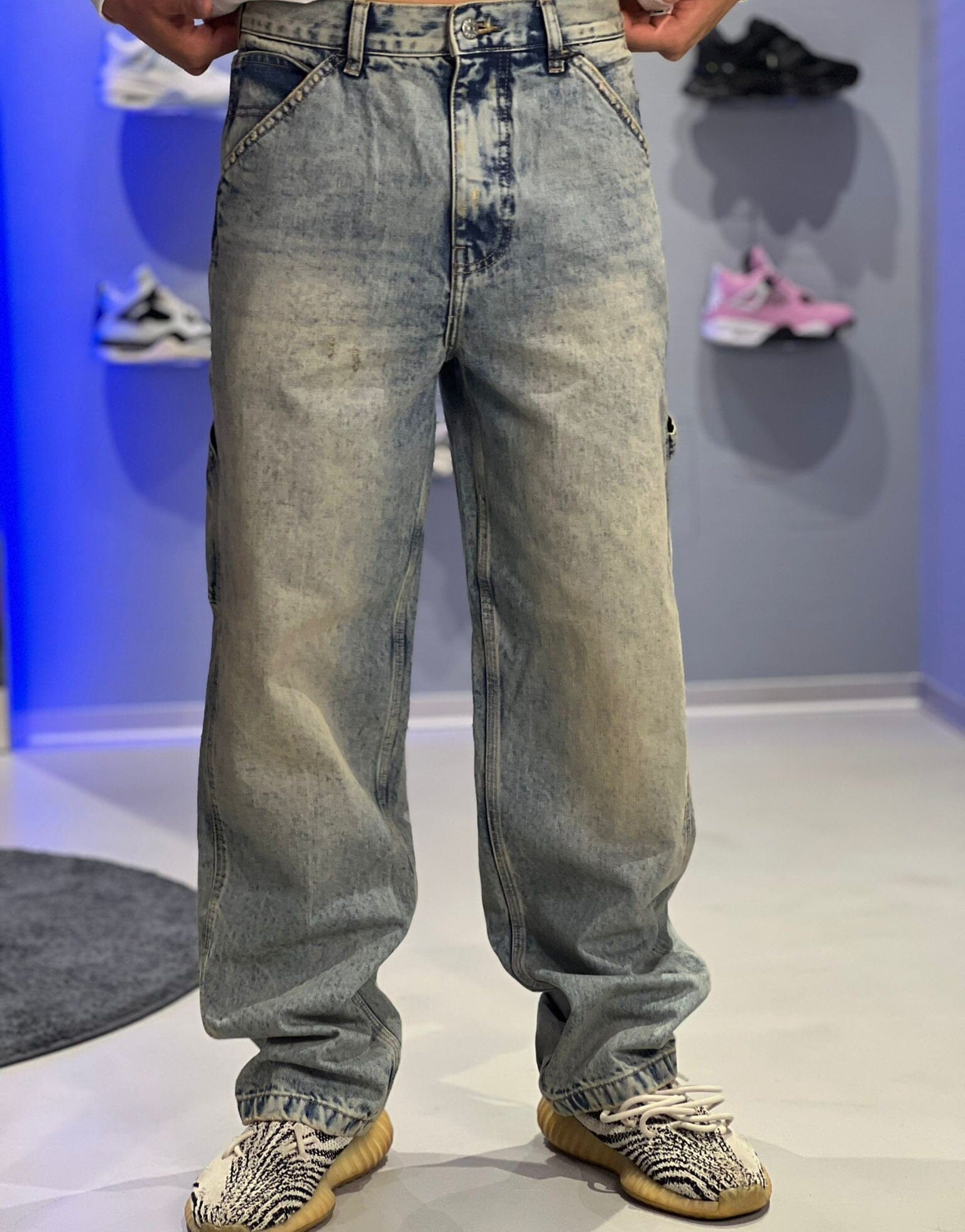 Jeans Solid Cargo Wide Fit – Denim Chiaro Effetto Vintage