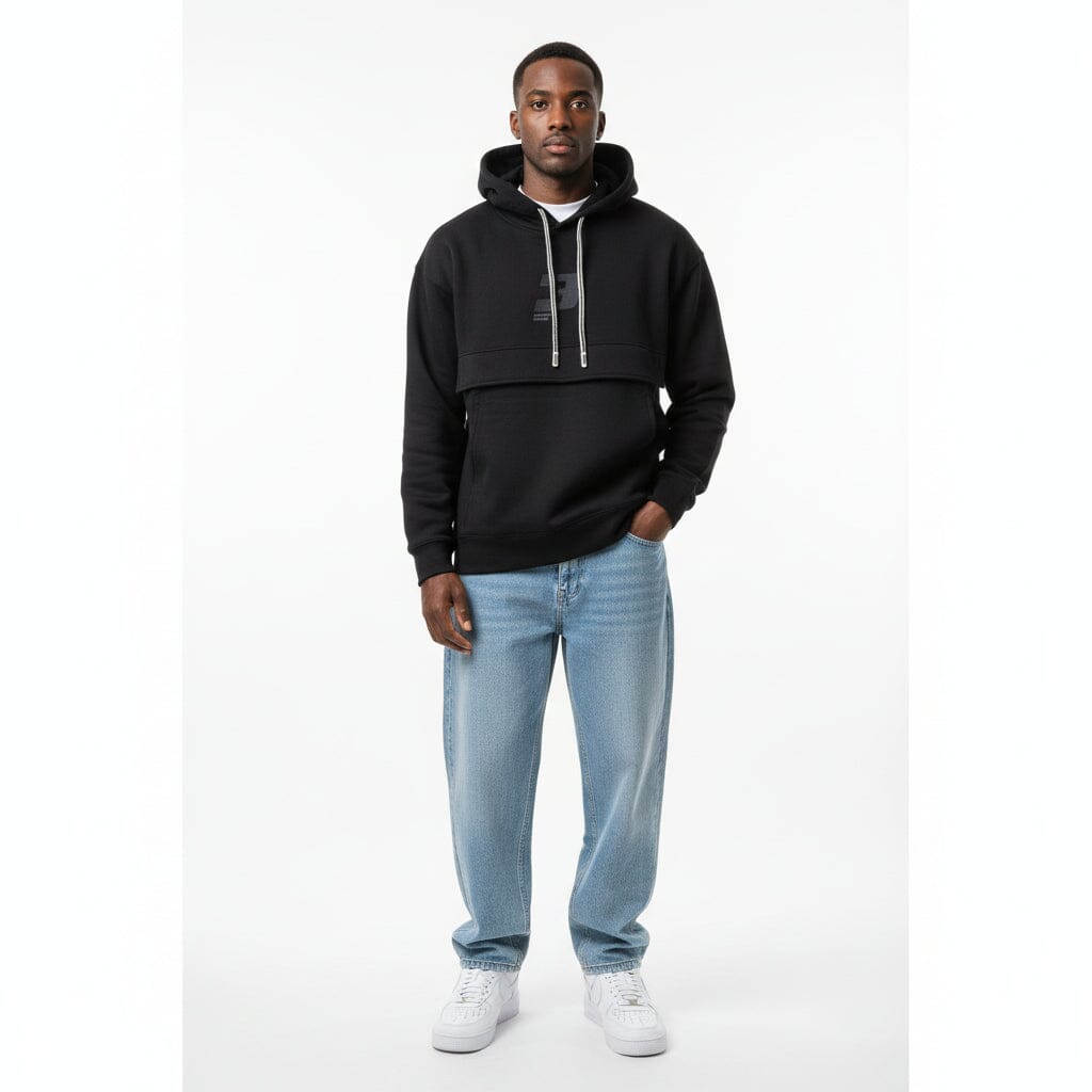 Felpa "3" Nera Streetwear con Cappuccio