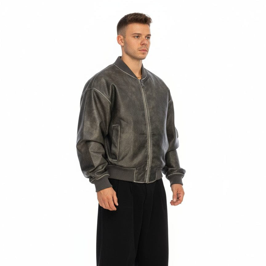 Giubbotto Bomber Uomo in Ecopelle Effetto Vintage