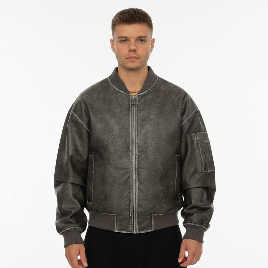 Giubbotto Bomber Uomo in Ecopelle Effetto Vintage