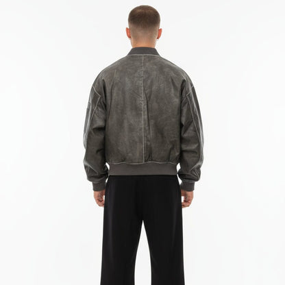 Giubbotto Bomber Uomo in Ecopelle Effetto Vintage