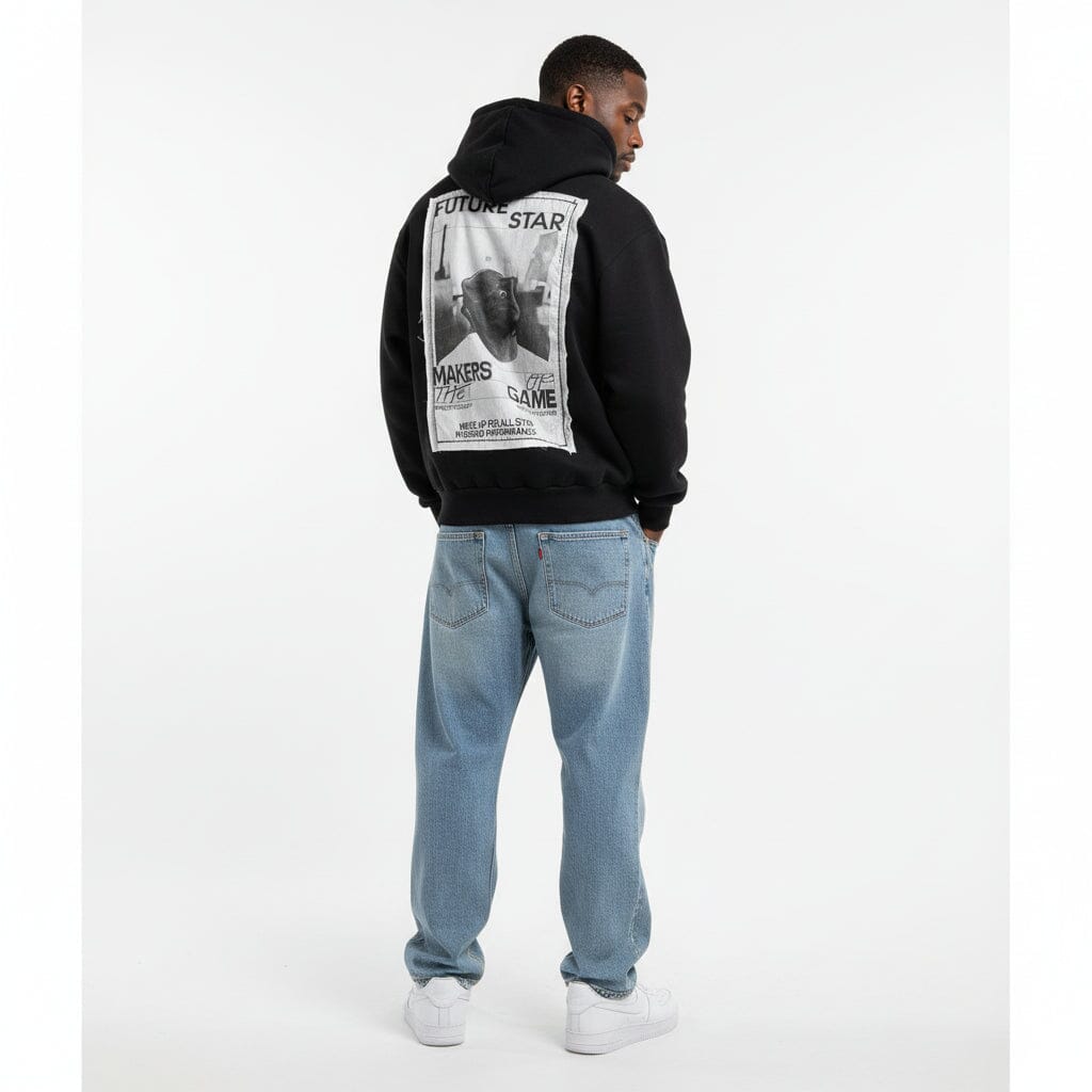 Felpa “Tupac” – Boxy Fit con Cappuccio Nera