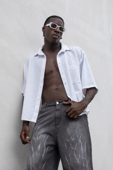 Camicia Boxy Simil Lino Bianca