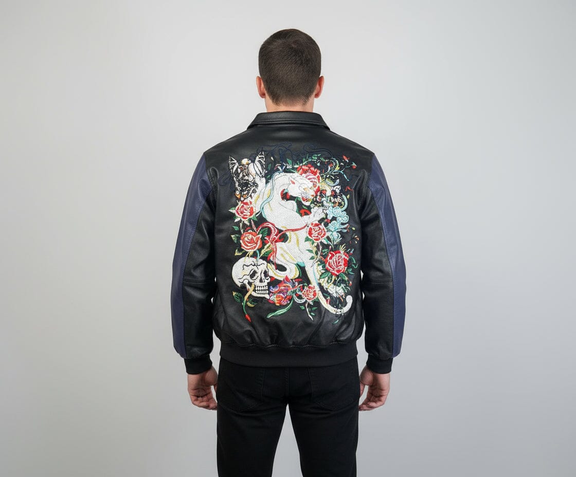 Jacket Ed Hardy in pelle Tiger Embroidery