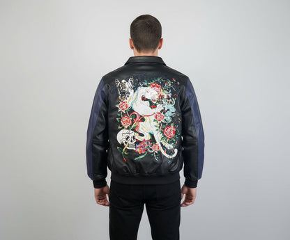 Jacket Ed Hardy in pelle Tiger Embroidery