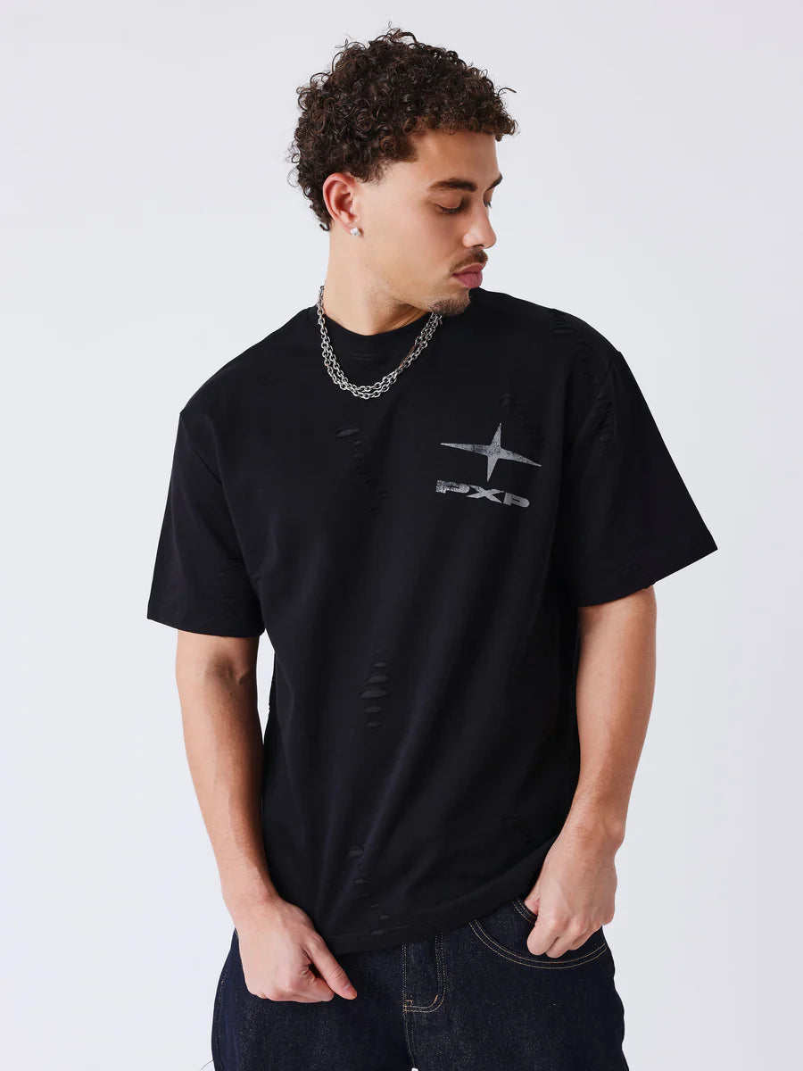 T-shirt effetto strutturato PXP nera