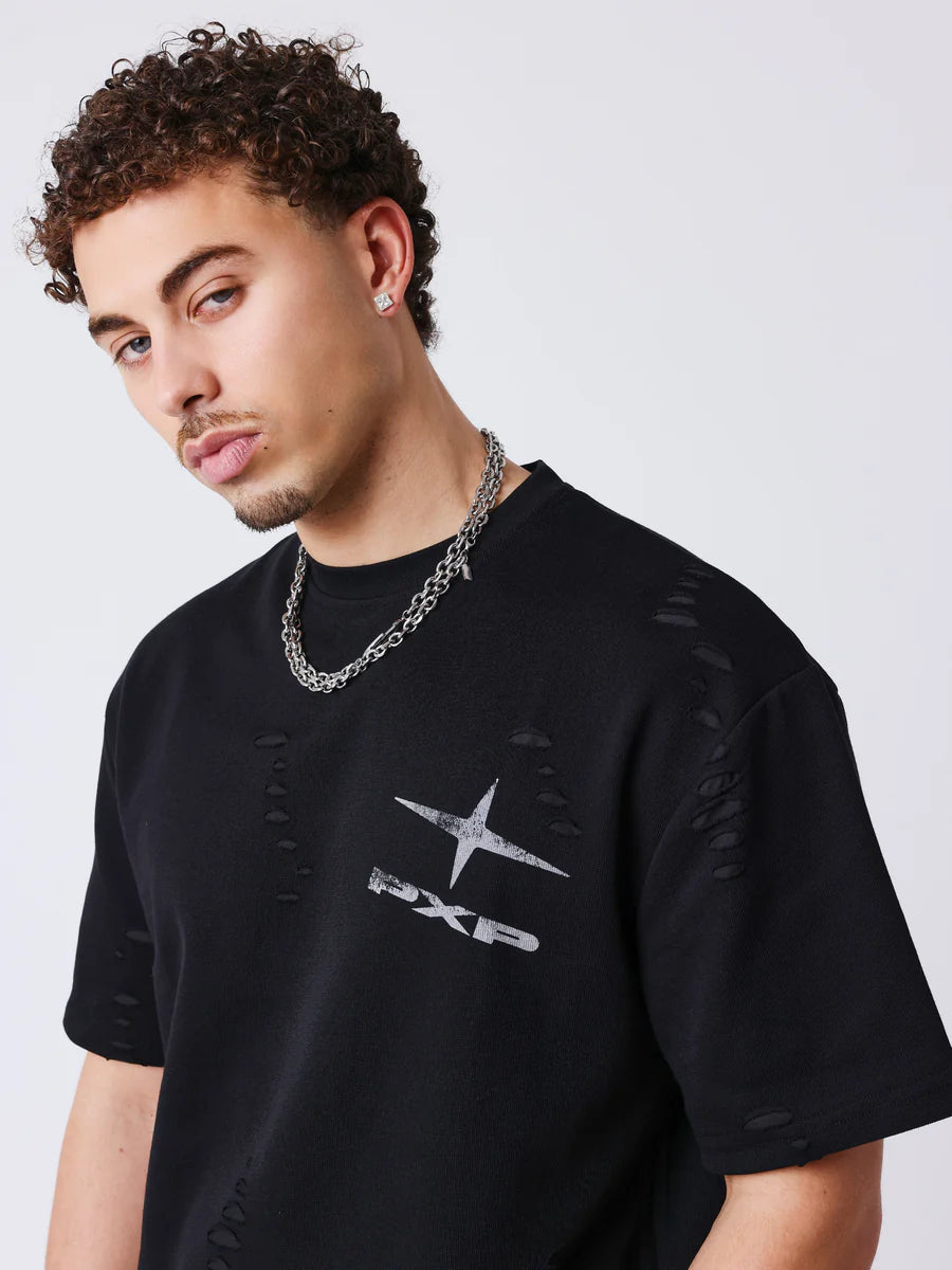 T-shirt effetto strutturato PXP nera