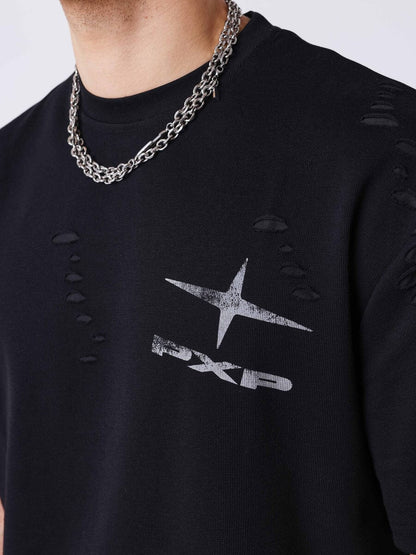 T-shirt effetto strutturato PXP nera