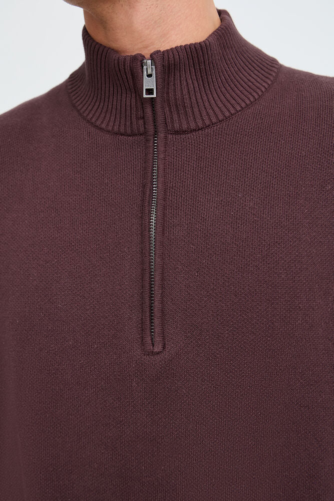 Maglione mezza zip Borgogna Solid