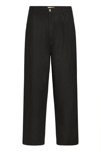 Pantalone in lino nero con pinces SOLID