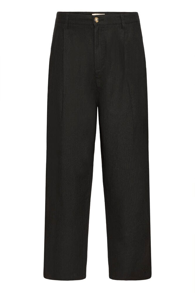 Pantalone in lino nero con pinces SOLID