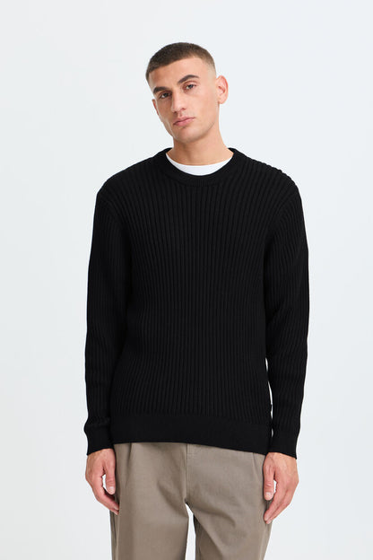 Maglione basico costine nero Solid