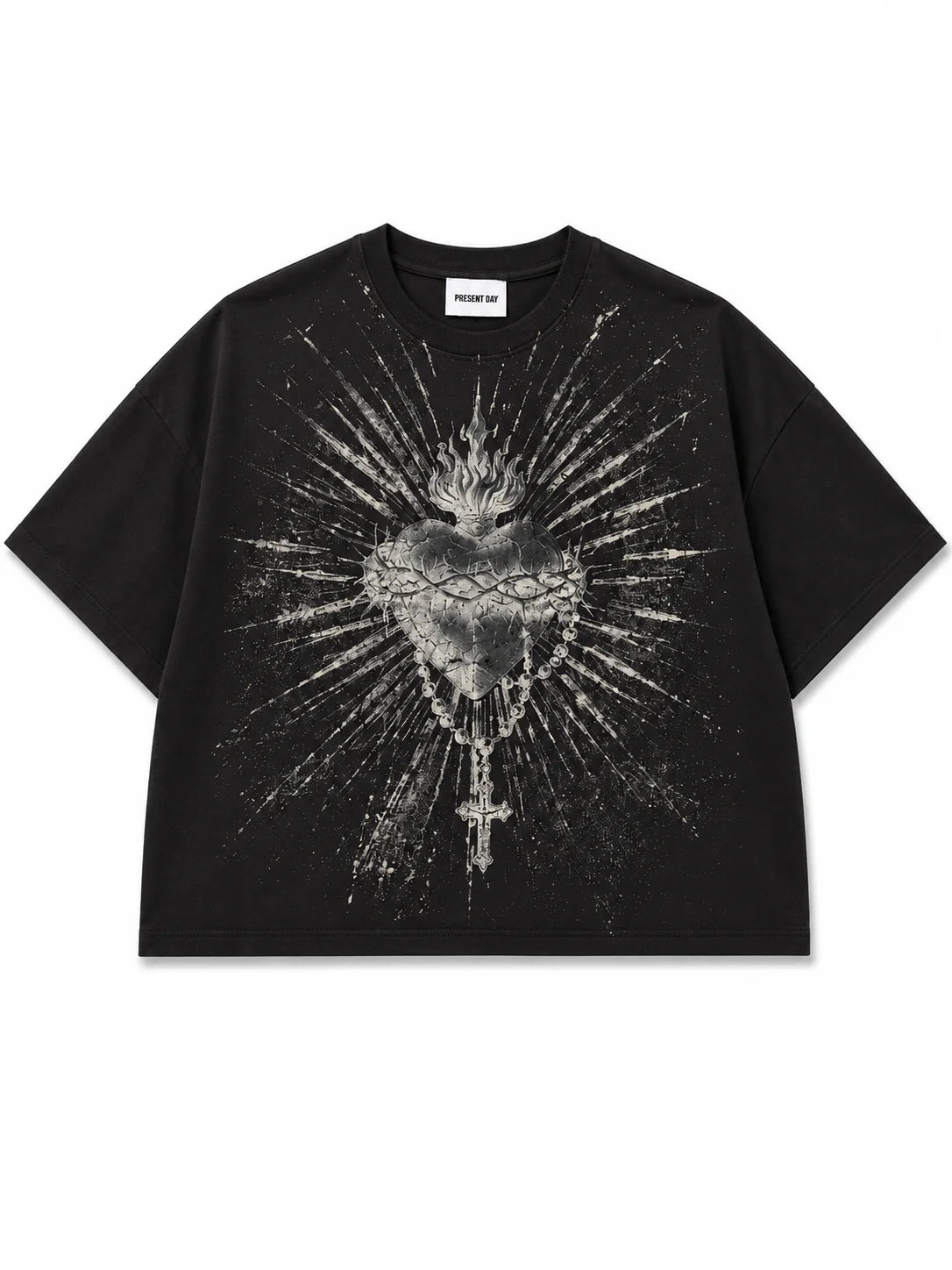 T-shirt  Crop Sacred Heart nera