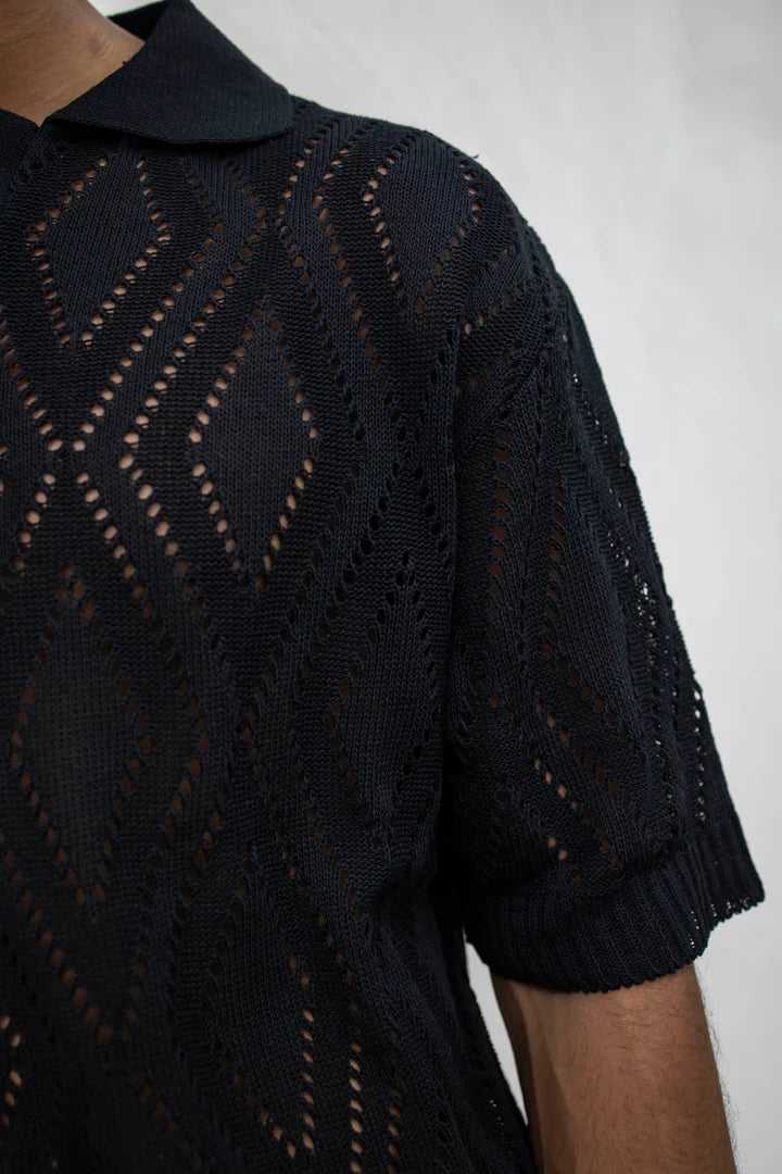 T-shirt a Polo Nera Traforata