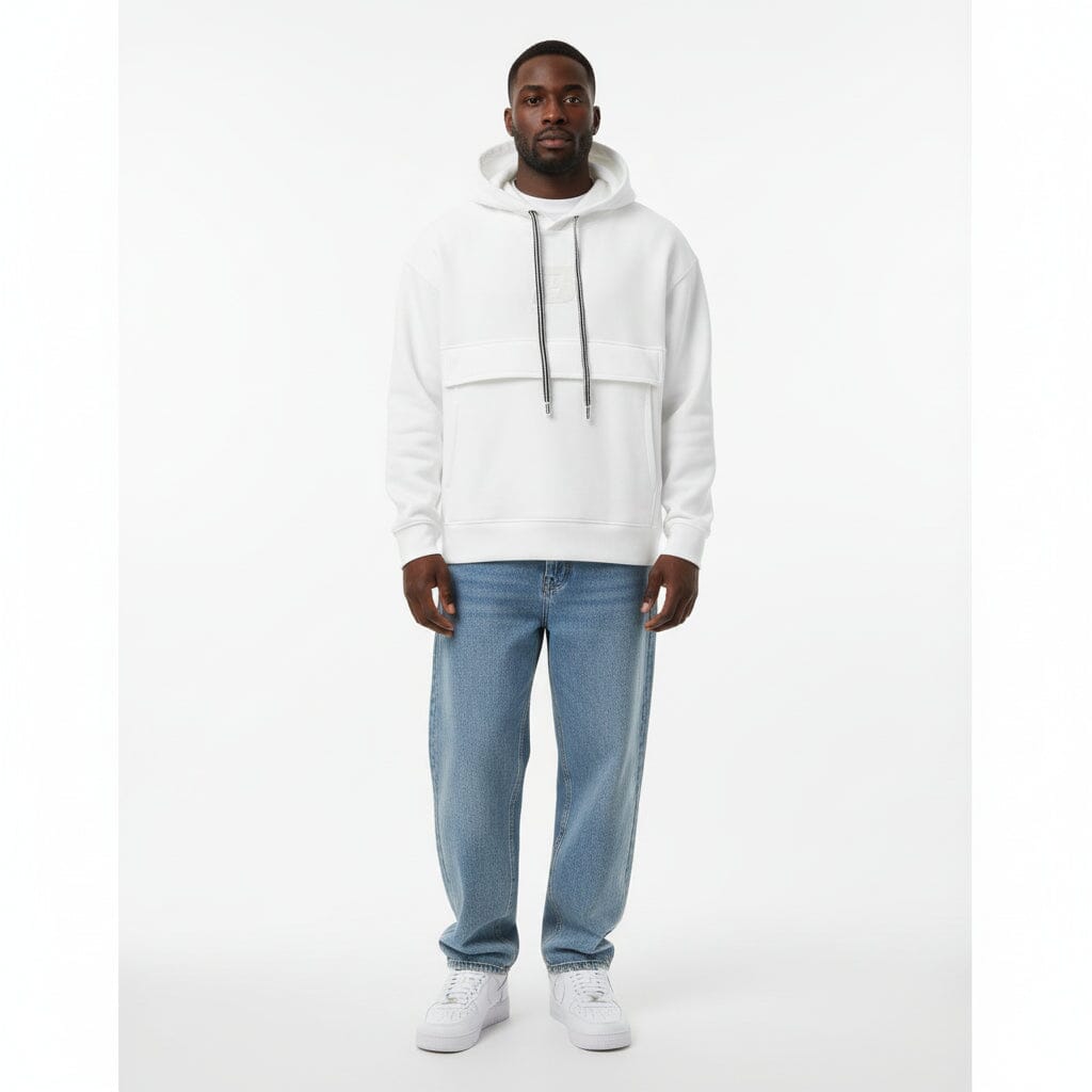 Felpa "3" bianca Streetwear con Cappuccio