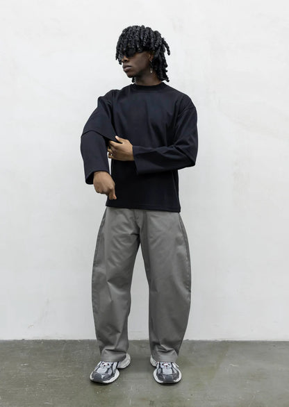 T-shirt Longsleeve con Doppia Manica Nera