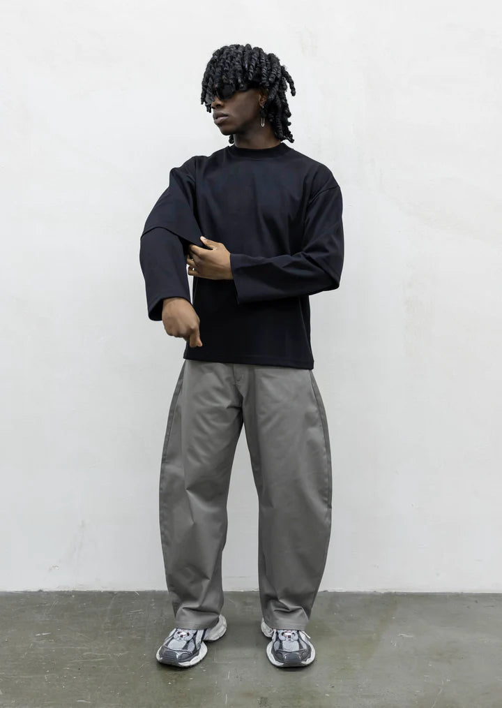 T-shirt Longsleeve con Doppia Manica Nera