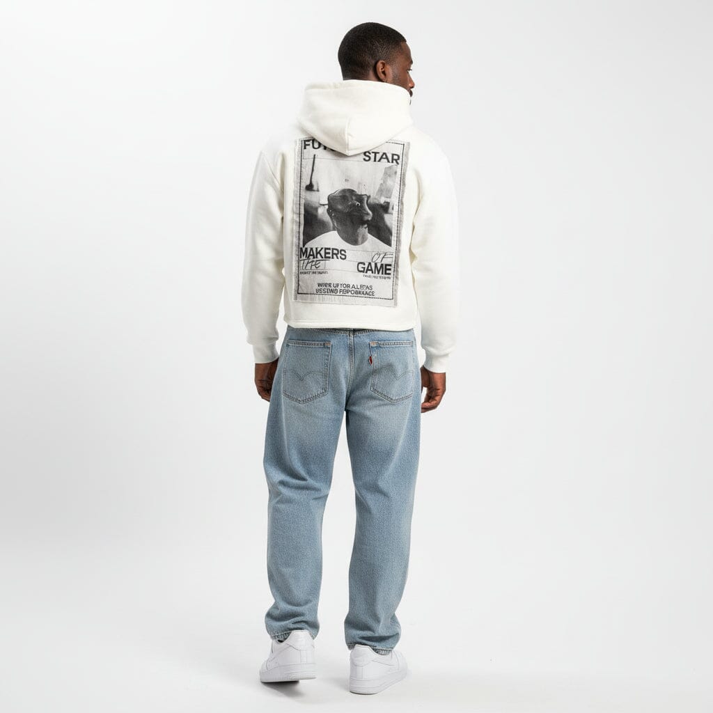 Felpa “Tupac” – Boxy Fit con Cappuccio Bianca