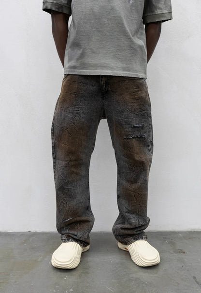 Jeans Baggy Washed Grigio/Marrone