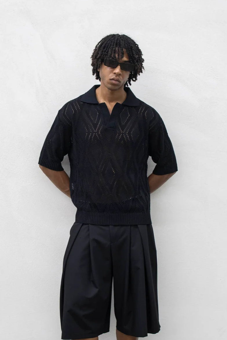 T-shirt a Polo Nera Traforata