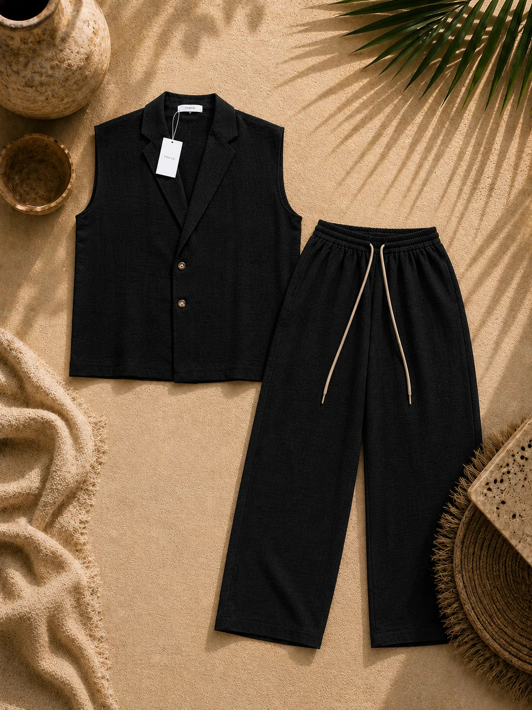 Coordinato Smanicato in lino nero