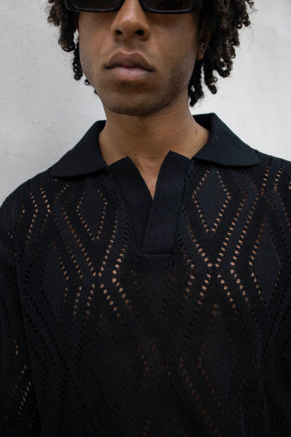 T-shirt a Polo Nera Traforata