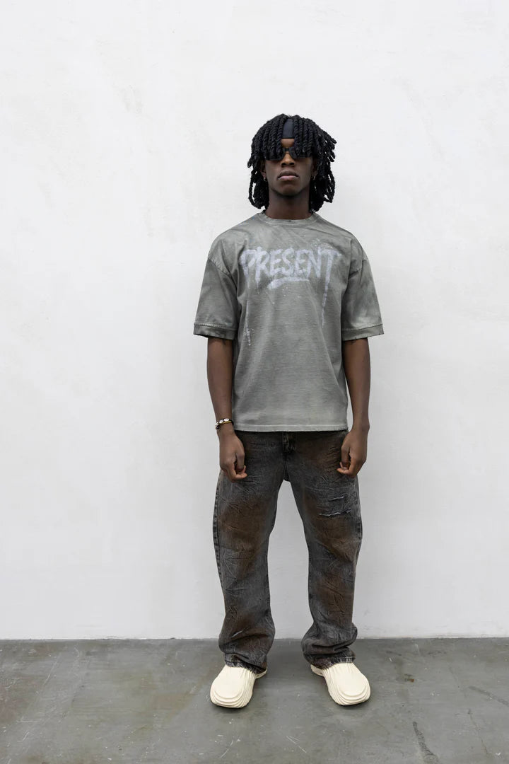 Jeans Baggy Washed Grigio/Marrone