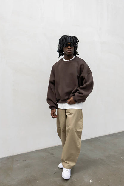 Felpa Basic Over Girocollo Marrone