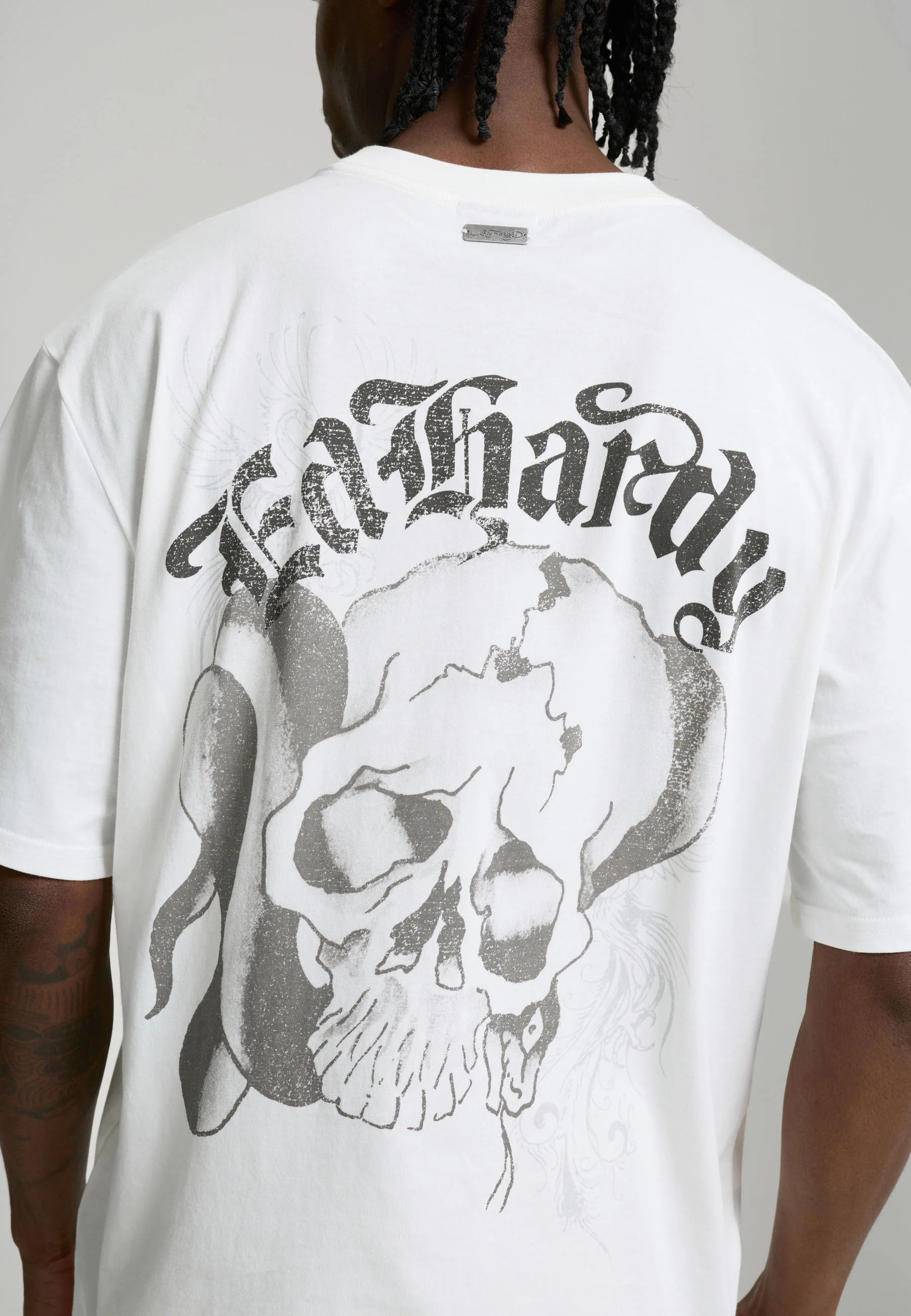T-shirt Ed Hardy Faded Gothic Skull White