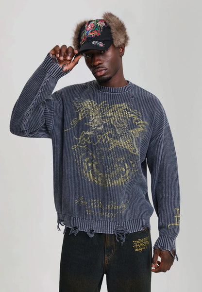 Maglione Distressed Los Angeles Ed Hardy