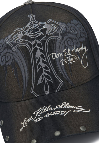 Cappello Ed Hardy Storming Rose Washed 5 Panel Trucker Cap - Black