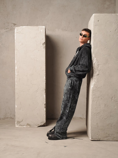 Felpa Zip Washed Nera Minimal Couture