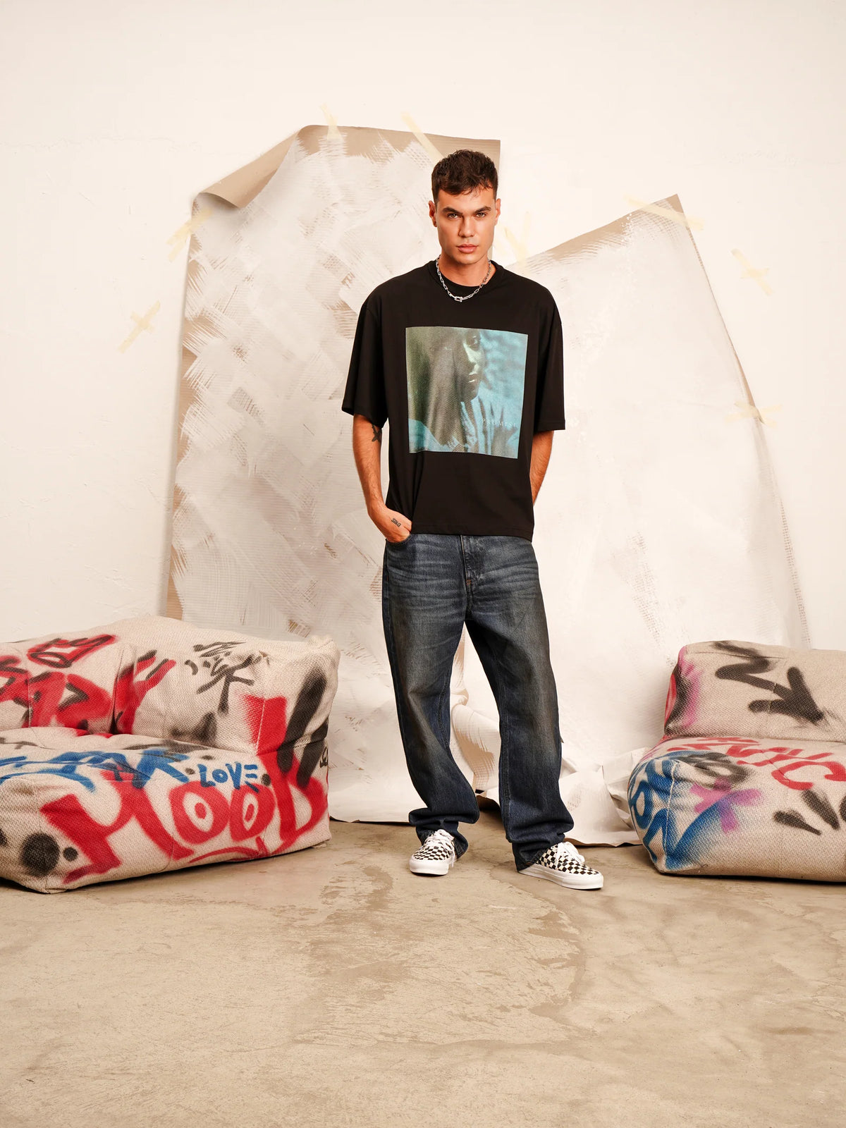 T-shirt Crop Face Nera Minimal Couture