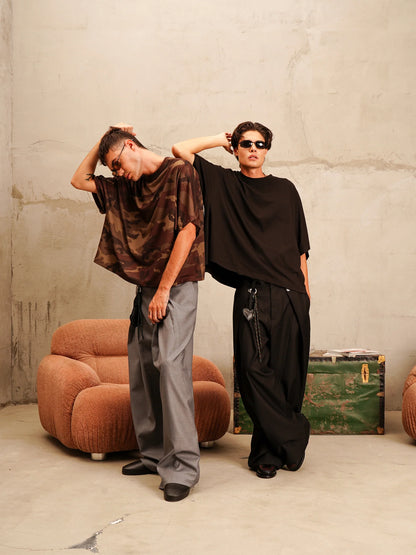 Pantaloni Palzzo Doppia Pence Nero Minimal Couture