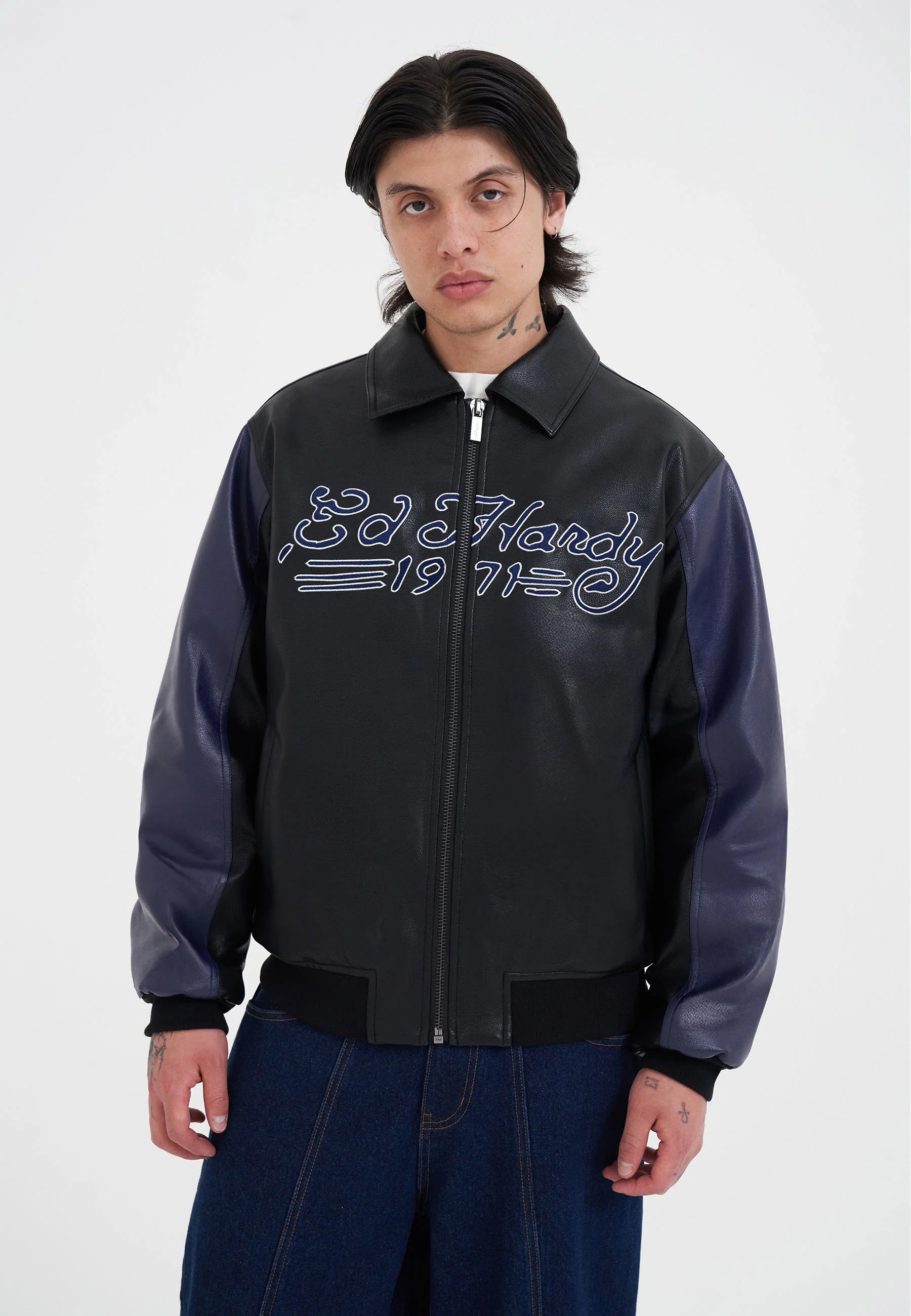 Jacket Ed Hardy in pelle Tiger Embroidery