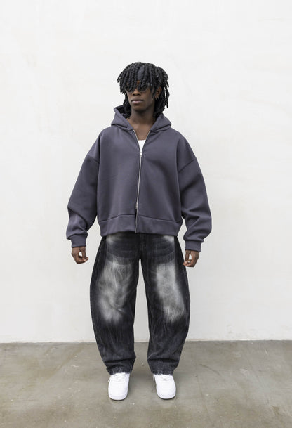 Felpa Basic Over Zip Piombo