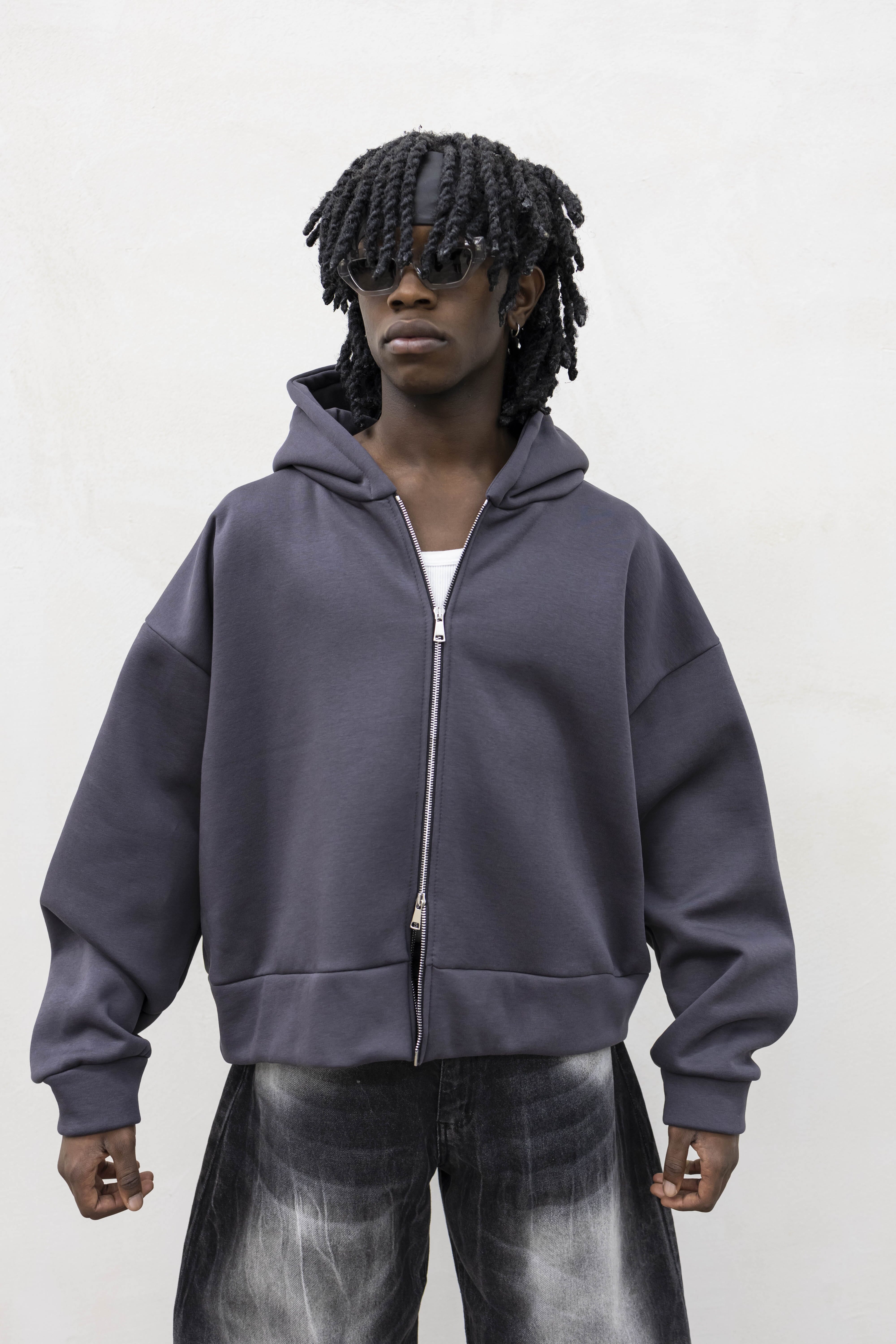 Felpa Basic Over Zip Piombo