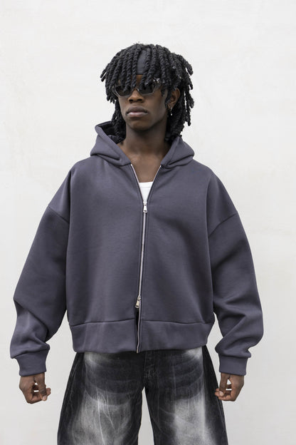 Felpa Basic Over Zip Piombo