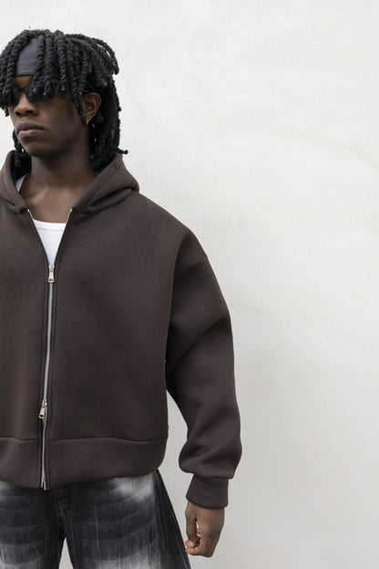 Felpa Basic Over Zip Marrone